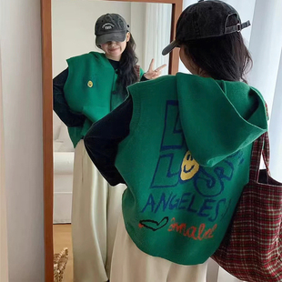 马夹针织无袖背心毛衣连帽卫衣大码女装胖mm韩系宽松慵懒马甲开衫