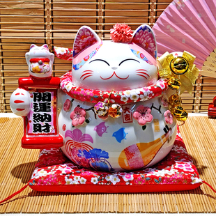 日本招财猫小摆件开业收银台礼品店铺客厅装 饰陶瓷创意存钱储蓄罐