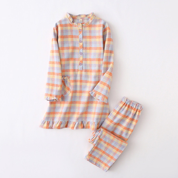 春秋冬儿童纯棉磨毛双股绒布女童长款裙式睡衣套装加厚保暖家居服