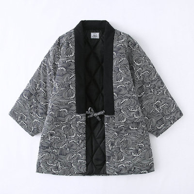 日本秋冬情侣半缠和服棉袄情侣日式夹棉袢缠式系带外套海浪青海波