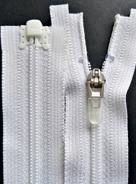 3号尼龙开口白色70cmYKK拉链弹簧头骑行服运动防晒衣服门襟拉锁