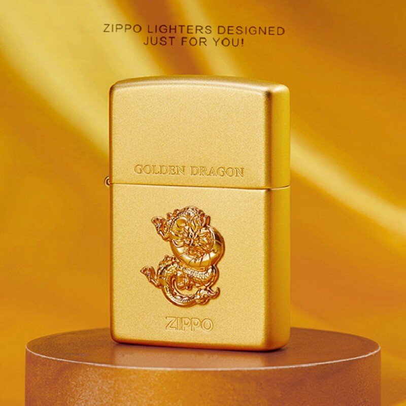 zippo打火机镀金生肖龙福运金龙