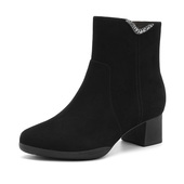 HA257905哈森正品 水钻粗跟中跟百搭短靴 圆头女靴时尚 2025冬季 新款