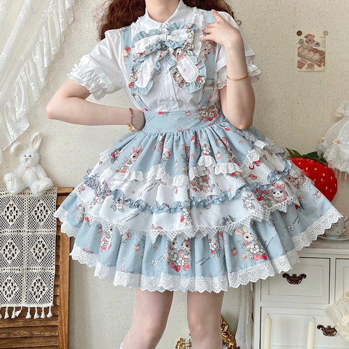 【兔子来信】lolita背带SK大摆蕾丝蝴蝶结发夹三段裙摆 全款链接