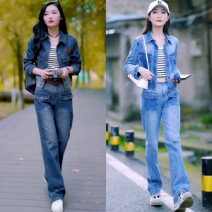 潮牌女牛仔套装2023春装洋气女装时尚气质减龄休闲名媛外套两件套