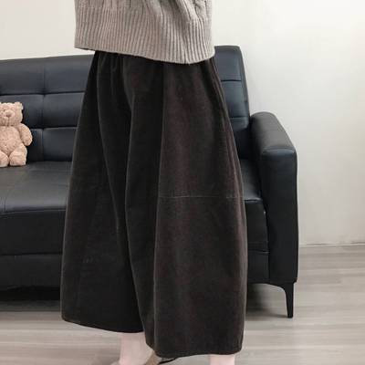 【大萌家】焦糖莉莉安  古着做旧灯芯绒松紧腰大阔腿裤慵懒休闲裤