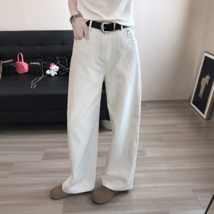【大萌家】雅痞小白裤  拉夫老钱长裤直筒阔腿裤白色拖地牛仔裤女