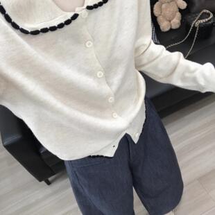 乖乖牌花边娃娃翻领针织衫 小上衣 很轻甜 撞色上衣女 大萌家