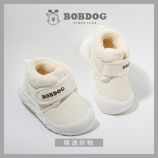 巴布豆宝宝加绒学步鞋冬季1-4婴童棉鞋低帮加厚雪地靴3男女童鞋子
