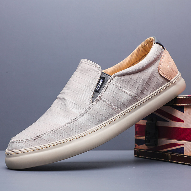 男士格子布鞋男鞋软底夏季一脚蹬透气懒人潮鞋百搭低帮软底休闲鞋