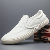 透气夏季 百搭老北京帆布鞋 休闲鞋 简约潮男鞋 男 一脚蹬懒人鞋 小白鞋