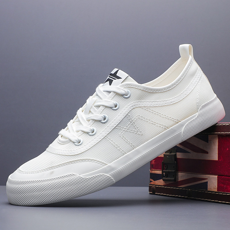 白色网布鞋男款百搭新款夏季系带轻便网面休闲板鞋透气低帮潮男鞋