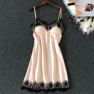 新品 小胸聚拢冰丝绸睡衣可爱带胸垫 睡衣女韩版 吊带性感睡裙女夏季