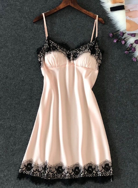 新品睡衣女韩版吊带性感睡裙女夏季小胸聚拢冰丝绸睡衣可爱带胸垫