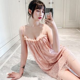 特大码 宽松家居服 200斤可穿睡裙睡衣女夏吊带睡裙蕾丝公主风韩版