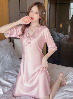 性感睡衣女冰丝连衣裙新款丝绸睡裙女夏可外穿大码睡衣女夏200斤
