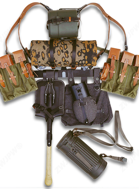 二战MP44/STG装备组 水壶饭盒A架锹雨披帐篷布（复刻影视道具）