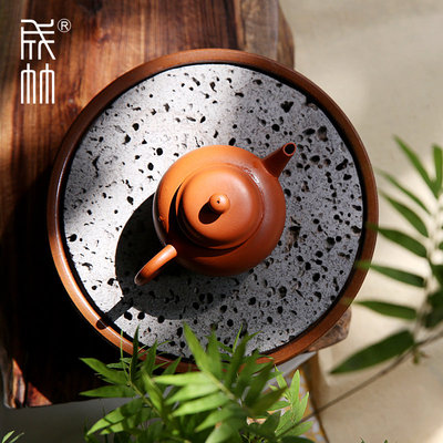 成竹茶器茶盘岩石茶盘家用陶瓷茶盘干泡台茶盘圆形简约小茶海壶承