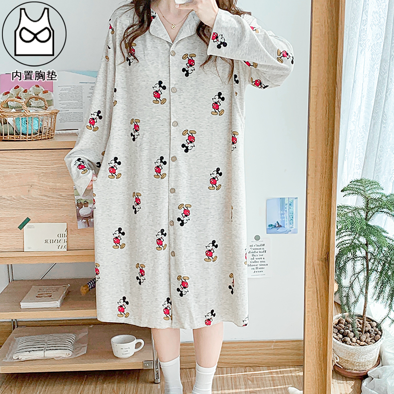 带胸垫棉质卡通米奇月子服睡裙女孕妇睡衣哺乳服夏季孕期家居服薄