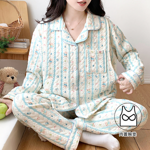 空气棉加大码月子服带胸垫秋冬加厚孕妇睡衣外出哺乳喂奶衣家居服