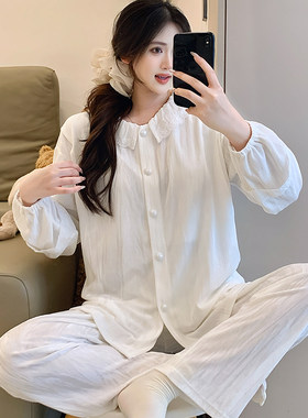 秋冬保暖金丝竖邹绒白色公主月子服孕妇睡衣女哺乳喂奶家居服套装