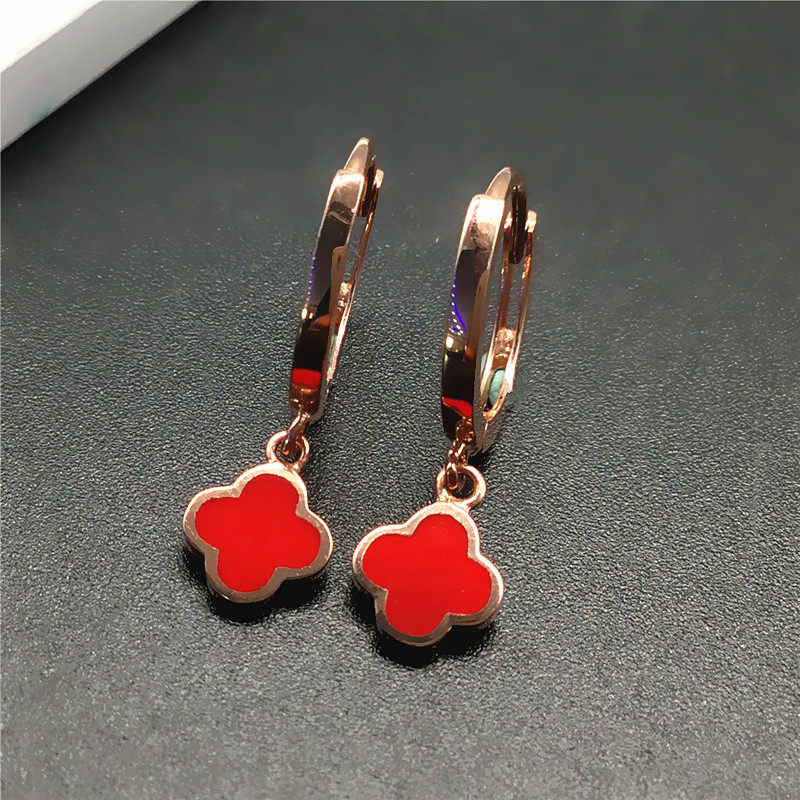 欧雅思玫瑰金585玫瑰金14K彩金女士紫金四叶草耳环