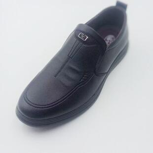 道州牌男鞋2024冬季新款中老年平跟套脚道县皮鞋单鞋爸爸鞋2677