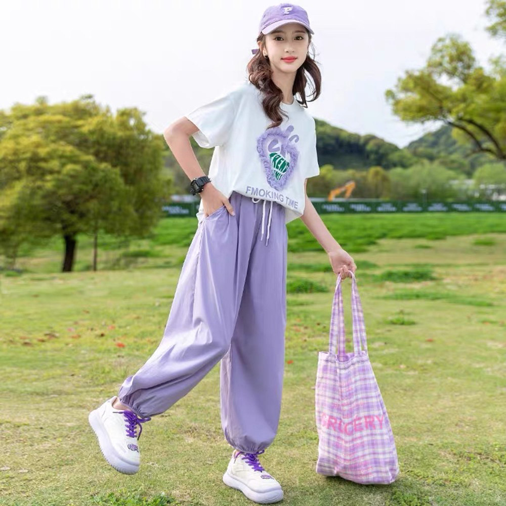 女童夏季套装2025新款洋气女孩宽松两件套薄款8女大童短袖T恤纯棉