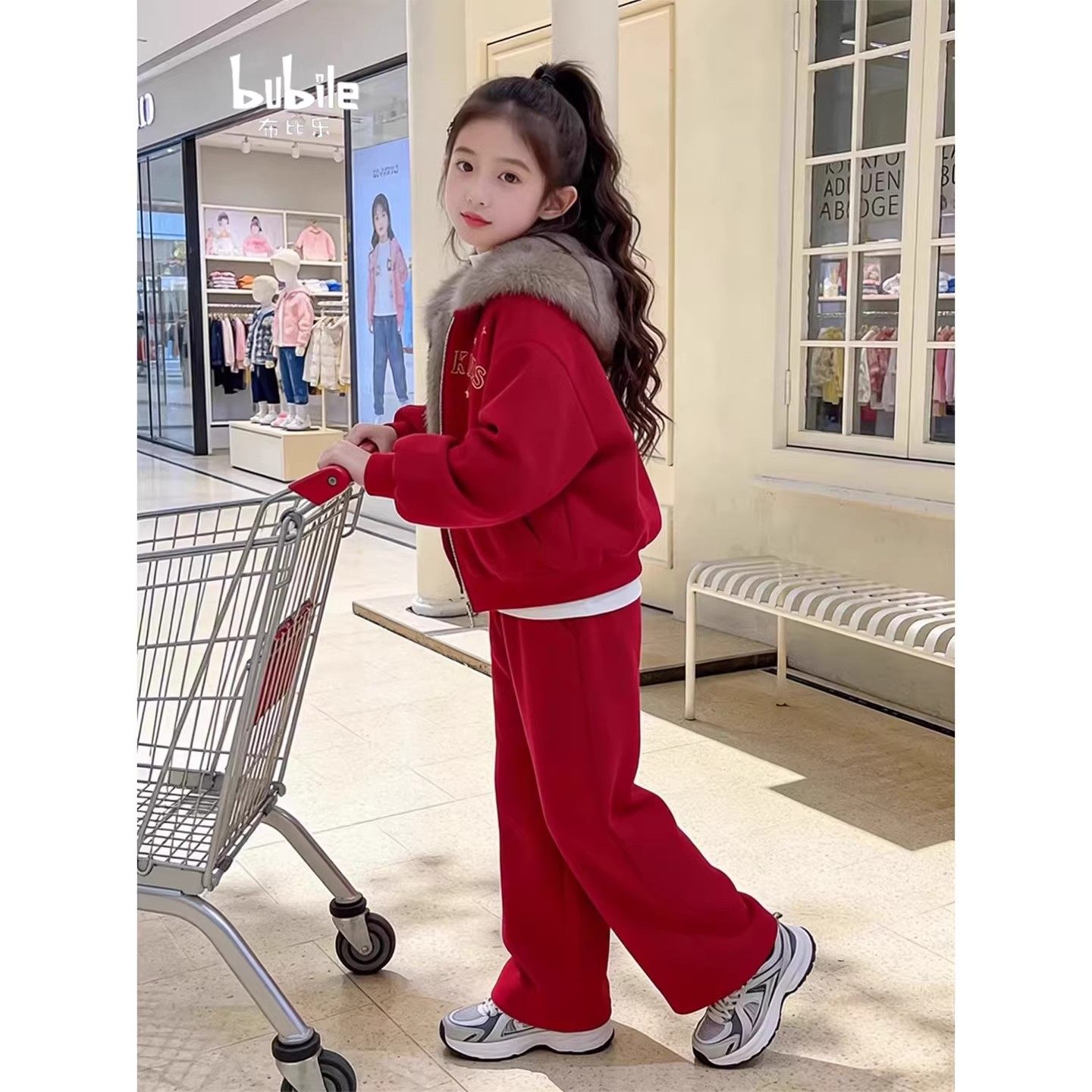 女童套装2025新款红色毛领连帽年服秋冬加绒中大童韩版时髦两件套,童装/婴儿装/亲子装,套装,淘宝优惠券,粉丝福利购,淘宝优惠卷