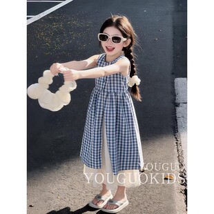 女童连衣裙夏装2026新款洋气儿童格子背心裙女孩夏季韩版套装裙子