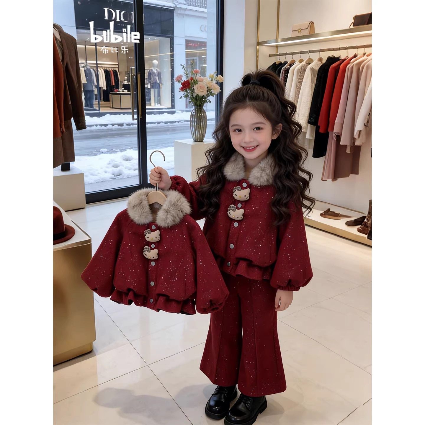 女童冬装套装2025新款加绒加厚洋气毛领两件套儿童衣服新年拜年服,童装/婴儿装/亲子装,套装,淘宝优惠券,粉丝福利购,淘宝优惠卷