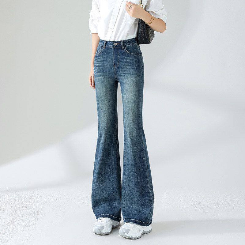 复古蓝微喇牛仔裤女春季2026新款小个子高腰修身显瘦喇叭马蹄裤子