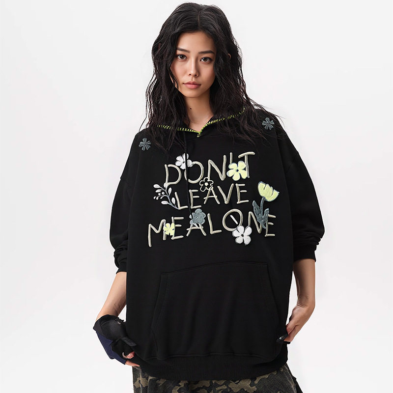 美式宽松男女情侣帽衫光变刺绣字母休闲连帽卫衣潮牌时尚经典