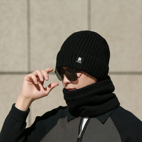 冬季保暖毛线针织帽子男纯色字母韩版户外运动时尚百搭护耳毛线帽