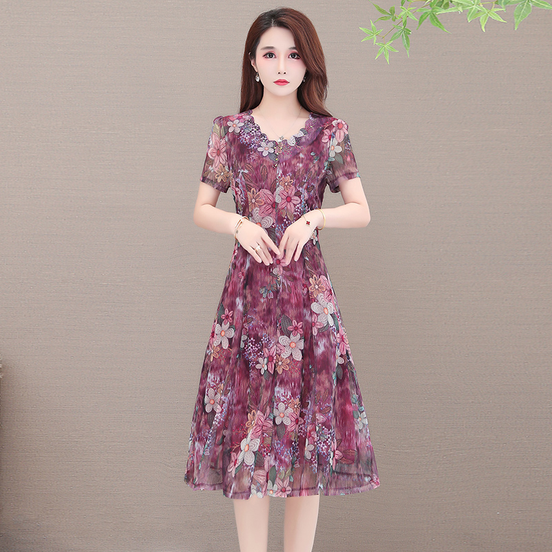 彦秋仑茜舞2022夏装新款王小鸭中长款声雨竹女装名典屋短袖连衣裙
