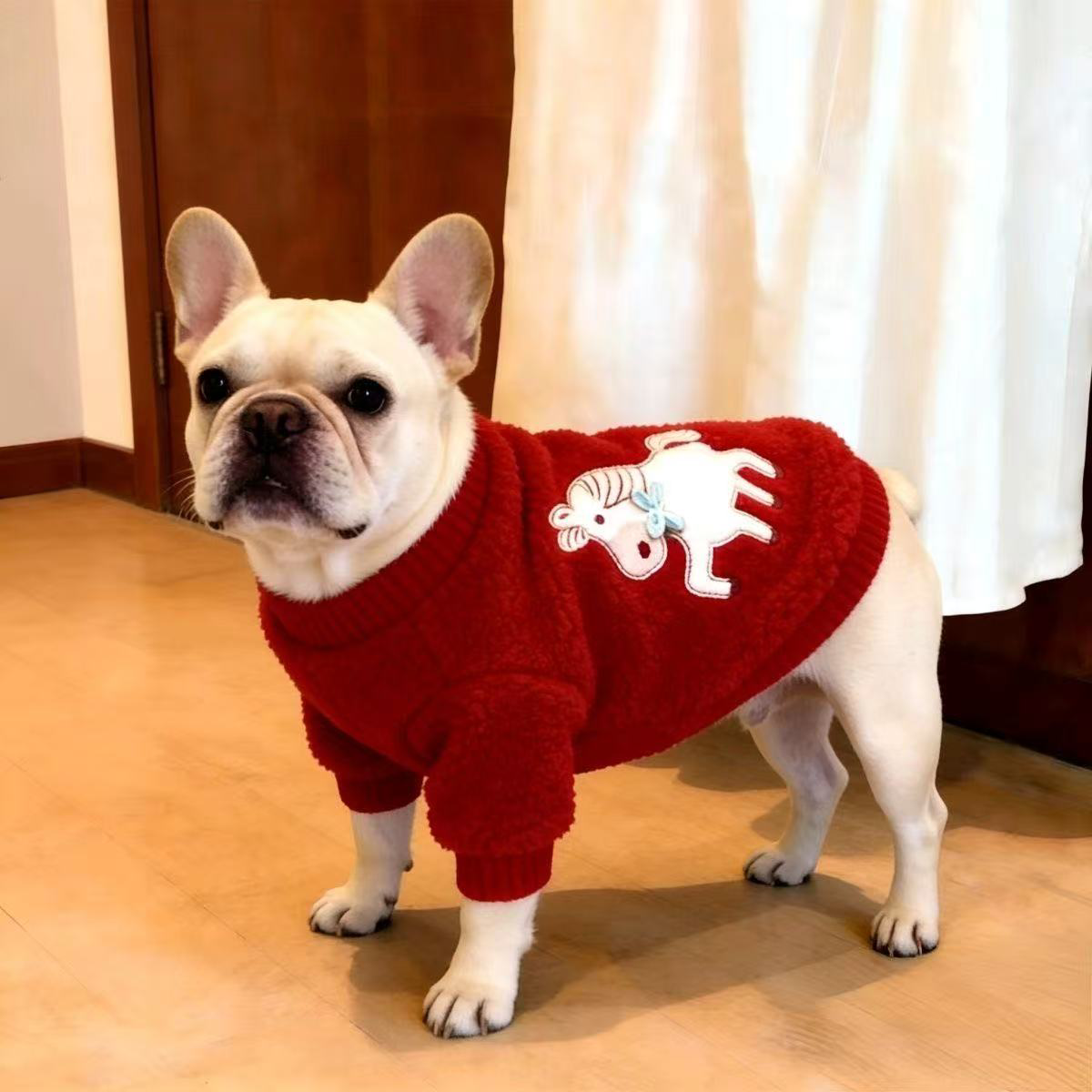 红色新年狗狗衣服拜年保暖宠物衣服秋冬柯基法斗八哥比熊新年服