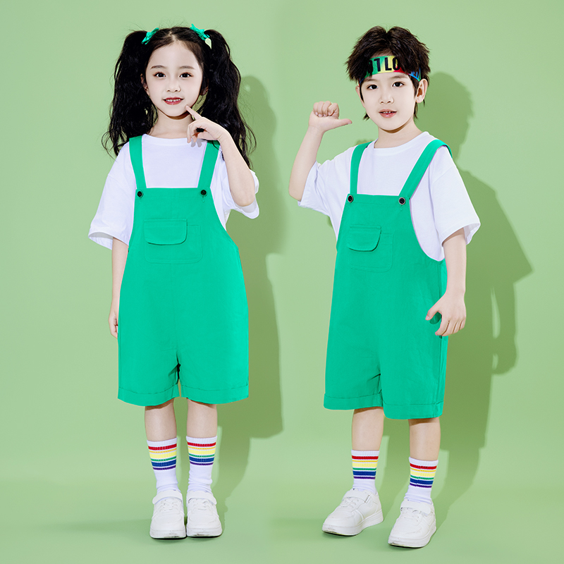 六一儿童啦啦队表演服男童宽松嘻哈街舞套装女童夏季运动会班服装