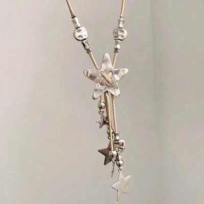 工业风 复古做旧编绳星星流苏项链吊坠毛衣链颈链千禧辣妹风配饰