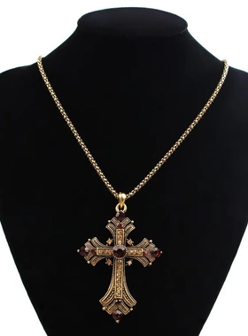 2024年新款复古镶钻项链水钻长款十字架项链毛衣链朋克项链朋克项