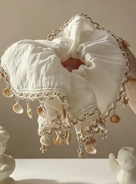 海滨的低语 贝壳海星大方巾发圈女波西米亚度假风头绳扎马尾发饰
