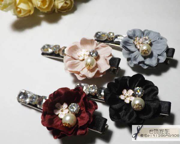 韩版发饰头饰品 花朵珍珠水钻发夹发卡日韩气质边夹鸭嘴夹刘海夹