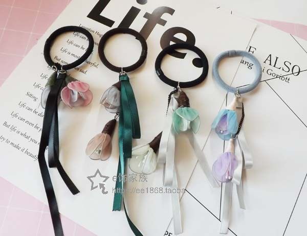 e饰家族 日系飘带花朵甜美发圈发绳头绳扎头发皮筋头发饰品小清新