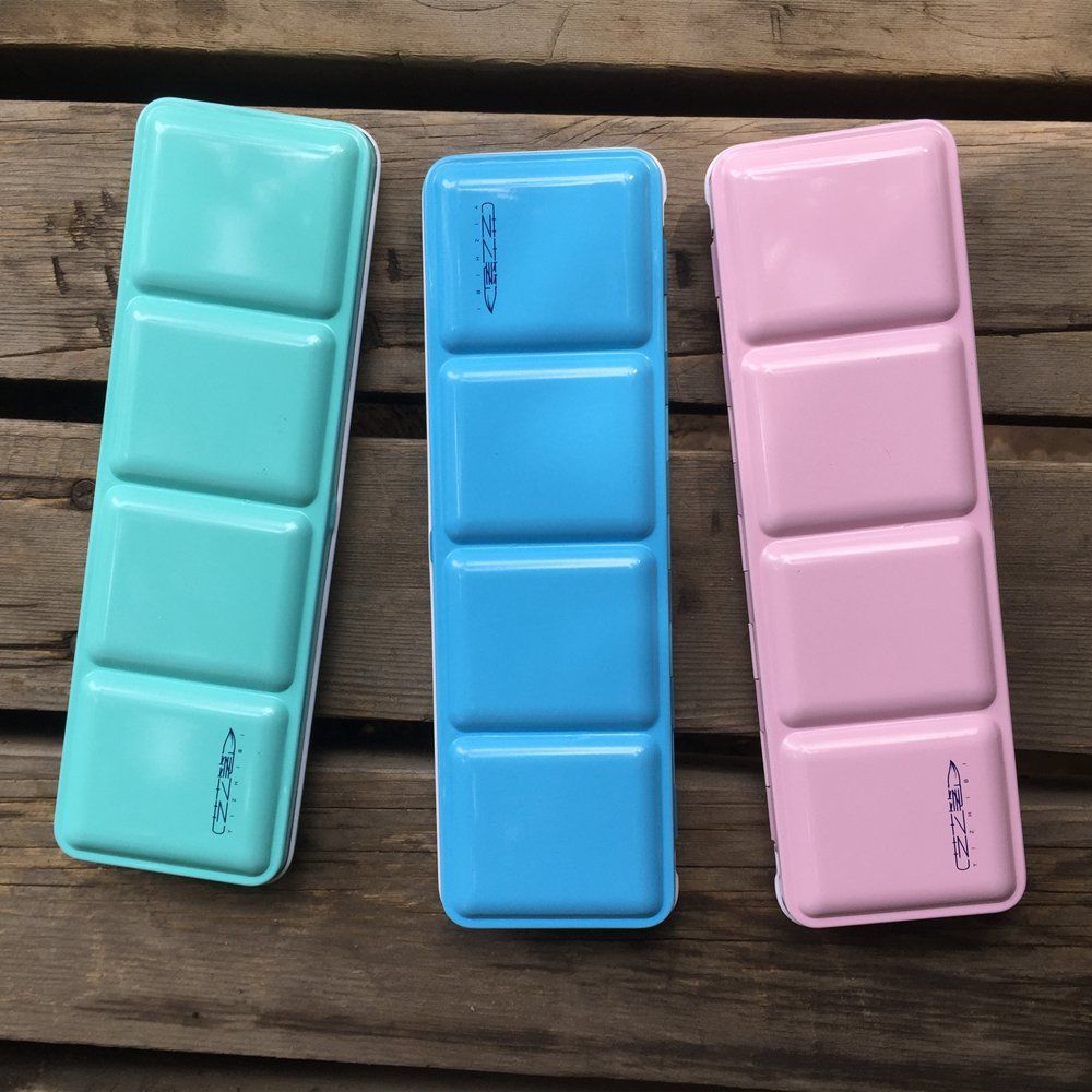 史明克固体水彩颜料分装盒彩色空铁盒水彩蓝色调色空盒12色24色半