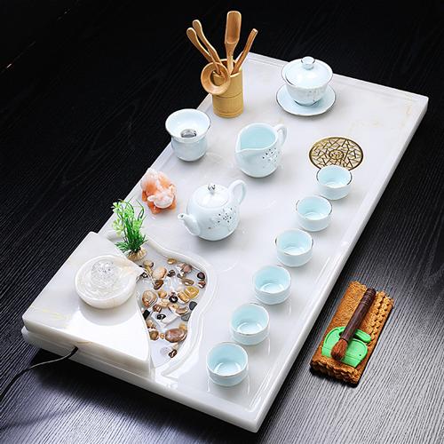 茶具套装玉石茶盘一整套装家用功夫喝茶泡茶茶台流水茶盘简约