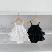 纯色吊带哈衣裙韩版 2026新款 婴儿女宝宝夏季 可爱蛋糕裙百天拍照服