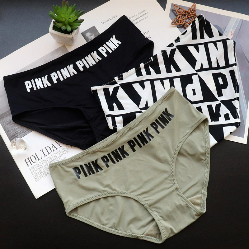 欧美PINK女士高弹印花内裤低
