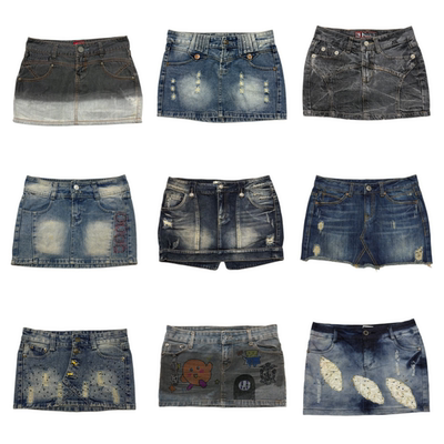 外贸古着牛仔超短裙 复古y2k千禧辣妹亚文化美式朋克低腰大胯围z