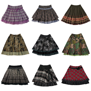 古着vintage复古A字亚比森系外贸秋冬暗黑废土流浪风毛呢半身裙d