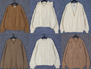 古着毛衣麻花豆豆日开衫渔夫复古手工编织纯羊毛白色纽扣外套厚