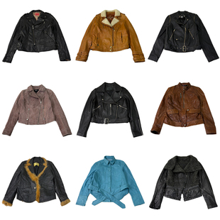 古着皮衣vintage斜拉机车修身 真皮夹克女士外套y2k毛领绵羊皮长袖